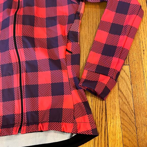 Podium wear Jacket Womens XS Pink Plaid Full Zip Peformance Cycle Running Coat - Picture 2 of 7